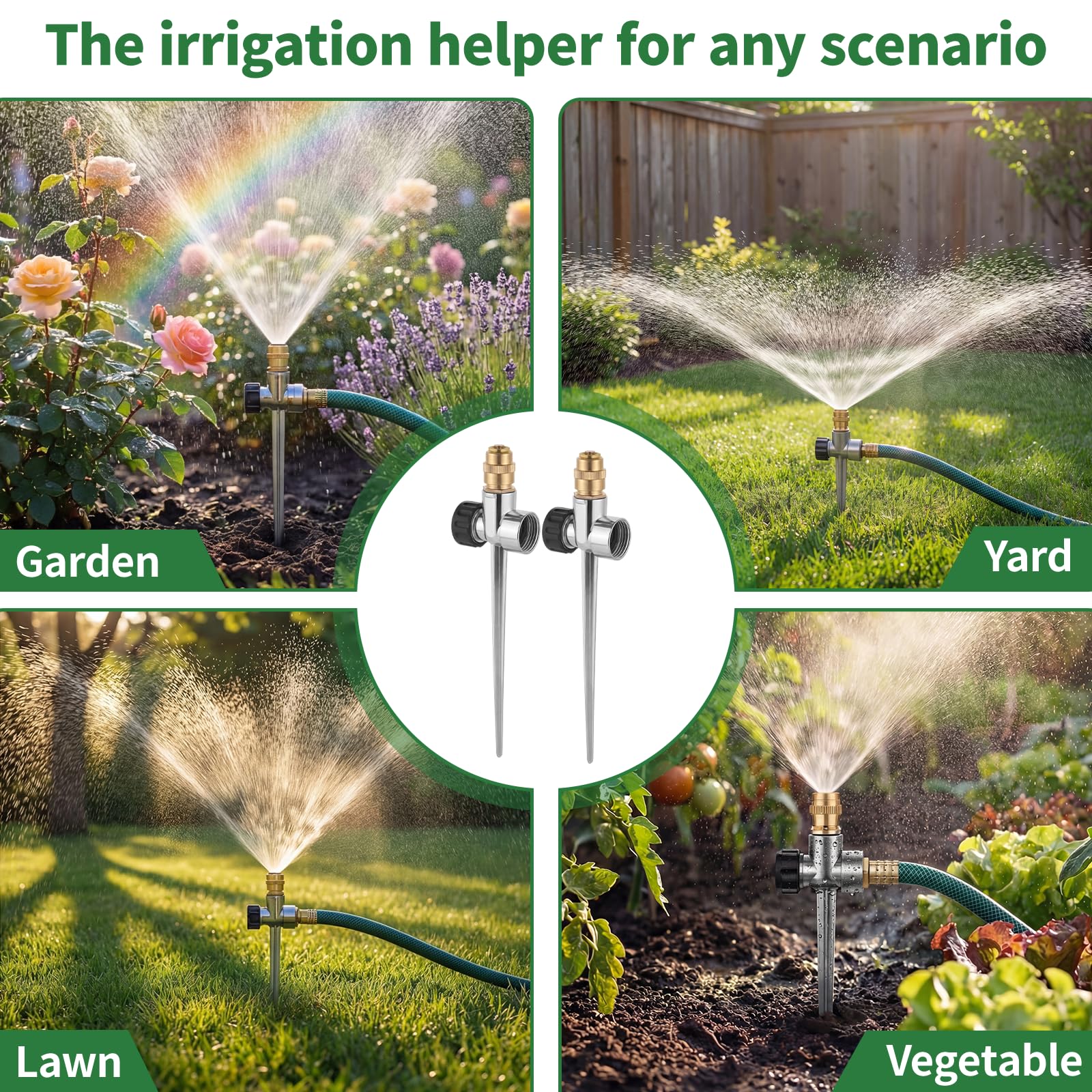 XRBZYQA metal base and stake system supports steady irrigation.