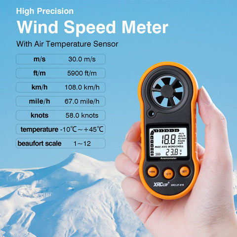 XRCLIF wind speed meter back view showing simple control layout