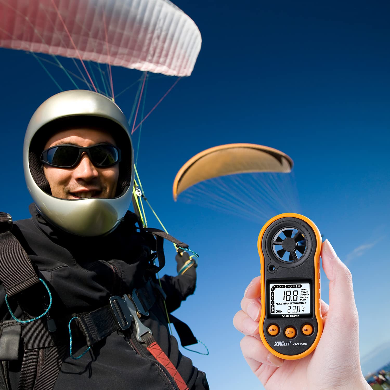 XRCLIF in-use on a windsurfing session for on-the-spot readings