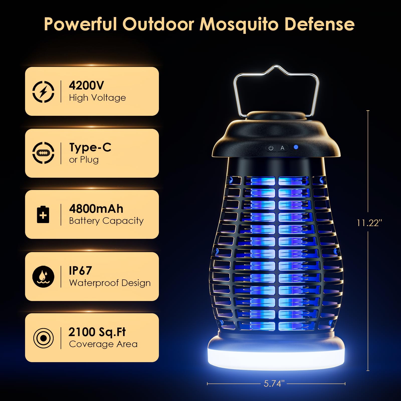 Xriba bug zapper features a 4800mAh battery for extended outdoor use.