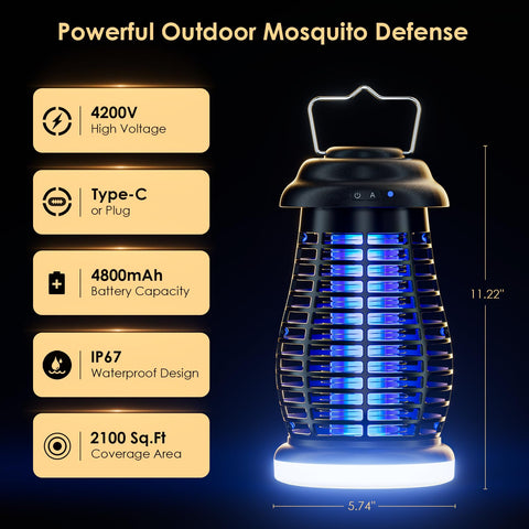 Xriba bug zapper features a 4800mAh battery for extended outdoor use.