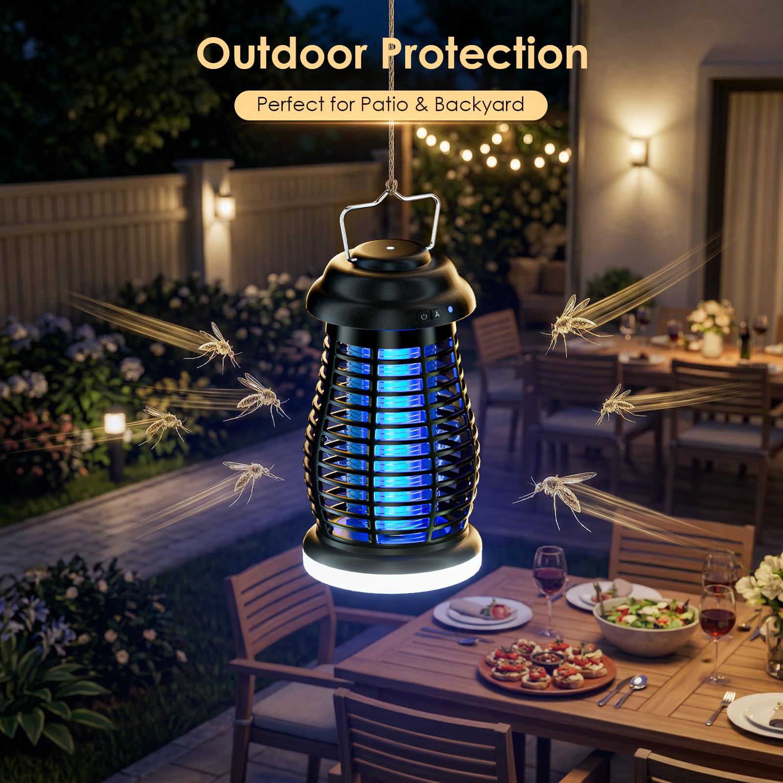 Xriba bug zapper dusk-to-dawn sensor enables automatic operation at night.