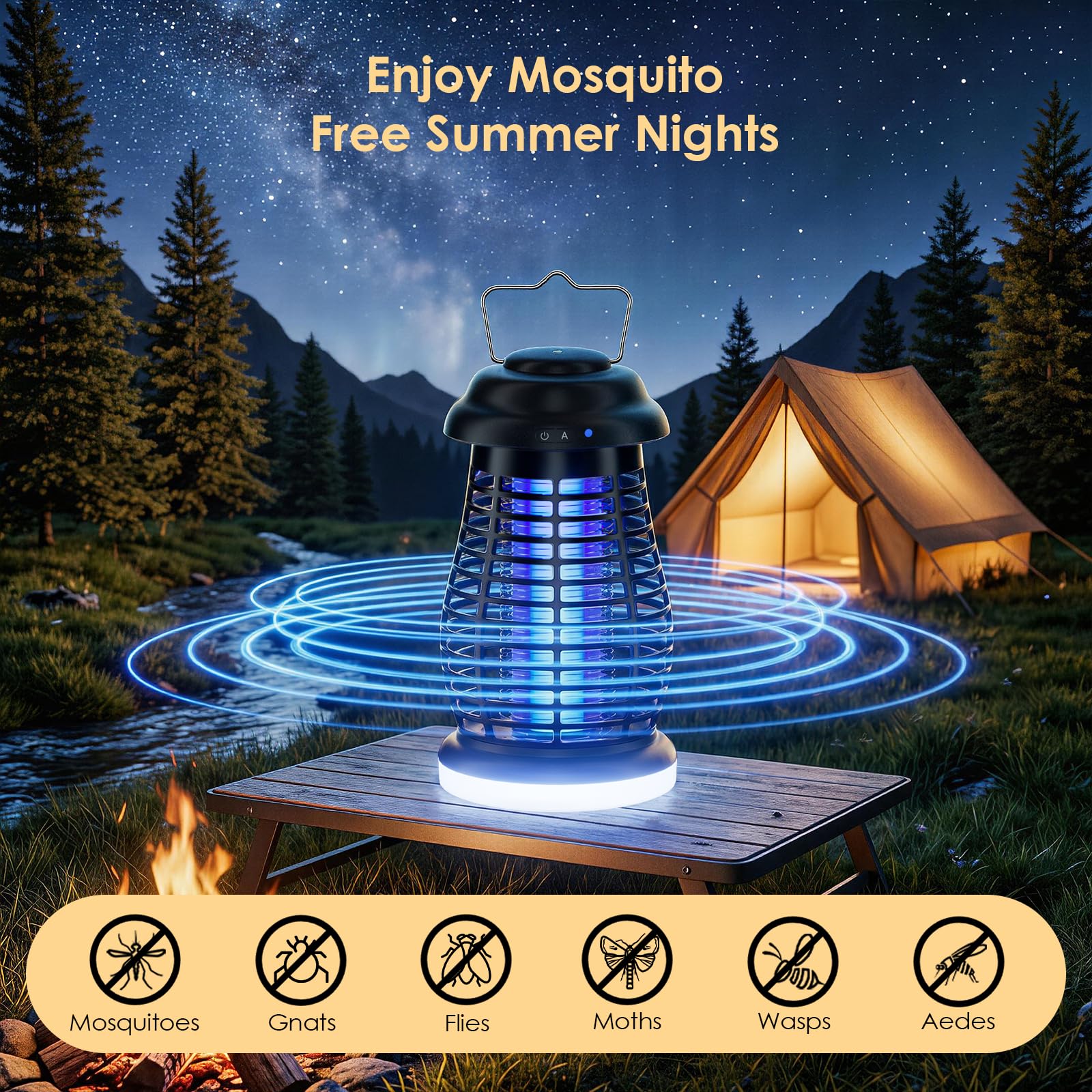 Xriba bug zapper using UV attraction and 360° grid to draw pests from all directions.