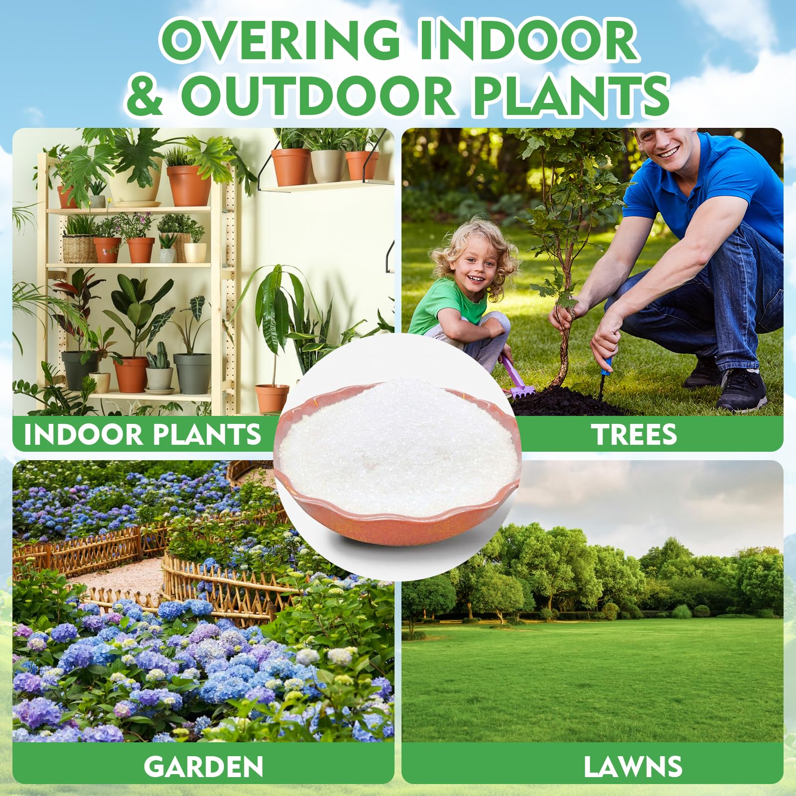 XSEINO non-toxic crystals keep plants hydrated with steady moisture delivery.