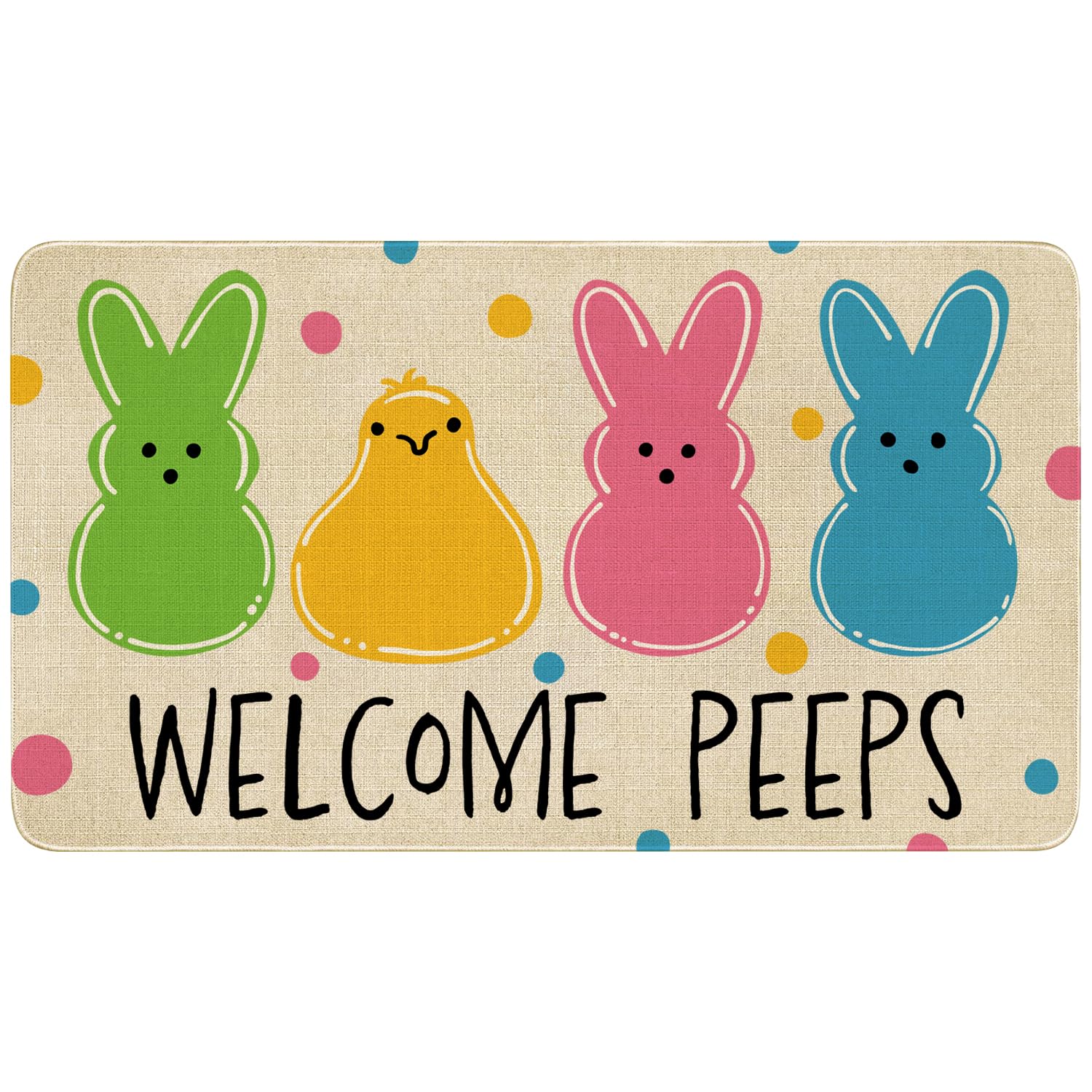 Xsinufn Easter door mat with bunny and chick motif greets guests and traps dirt.