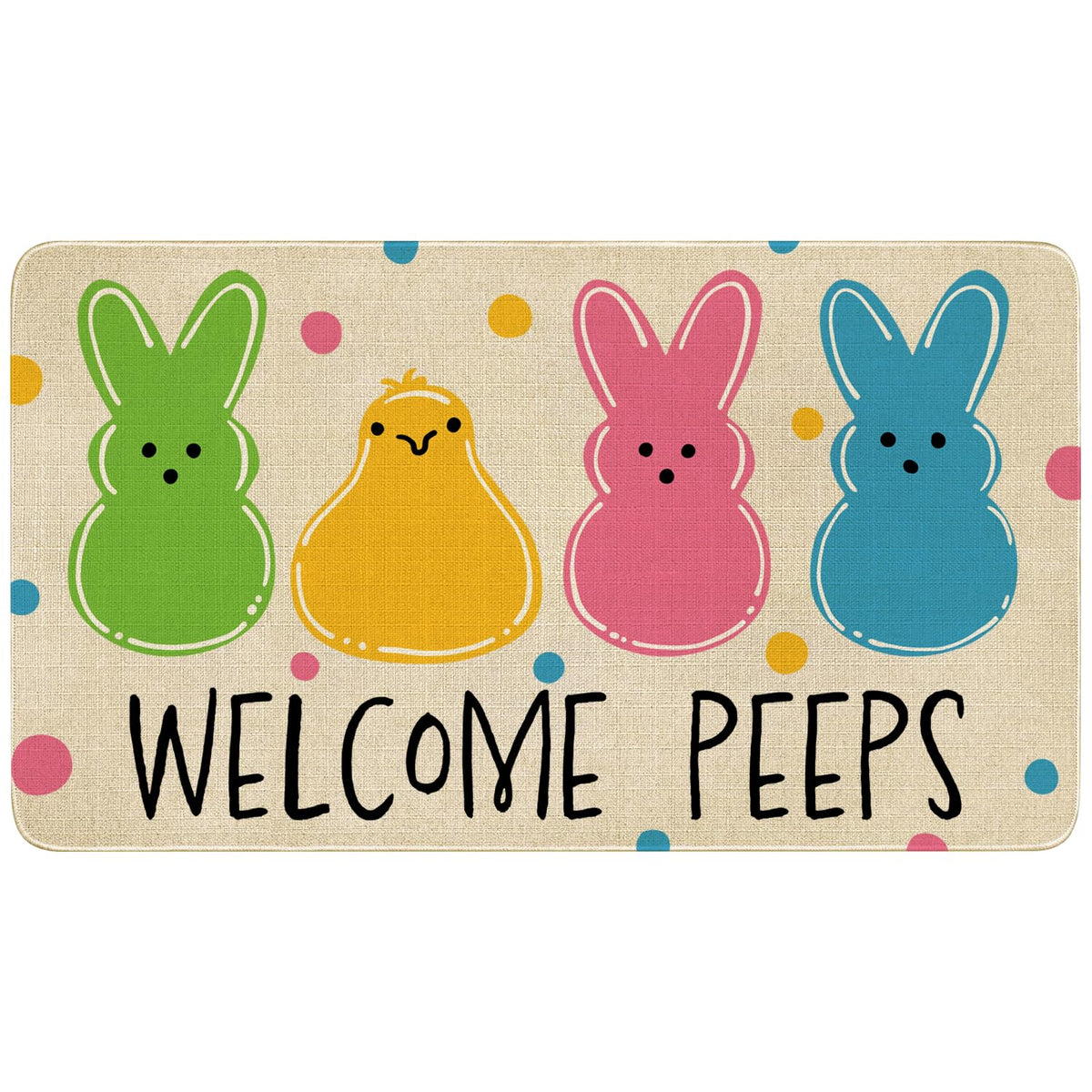 Xsinufn Easter door mat with bunny and chick motif greets guests and traps dirt.