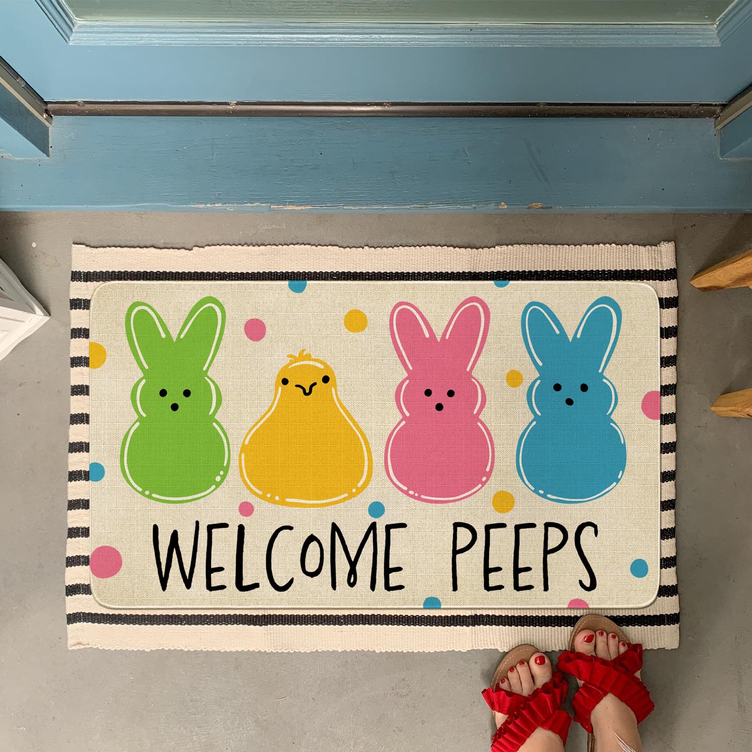 Xsinufn Easter doormat colorful bunny motif welcomes guests at the entry.