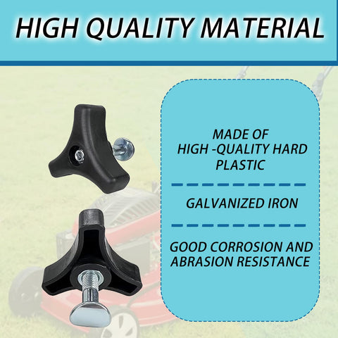 2-pack replacement kit provides spare knobs and bolts for ongoing mower repairs.