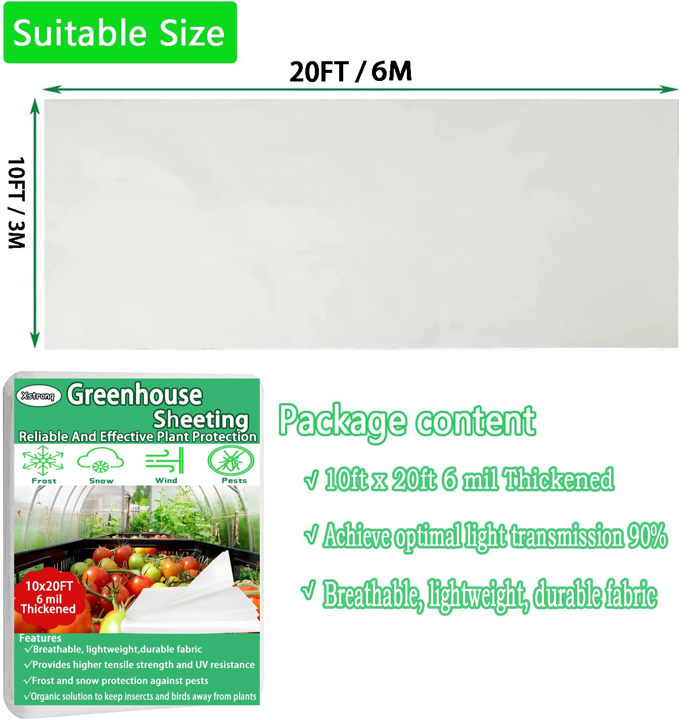 Xstronq 6 mil clear polyethylene film laid over garden beds for protection.