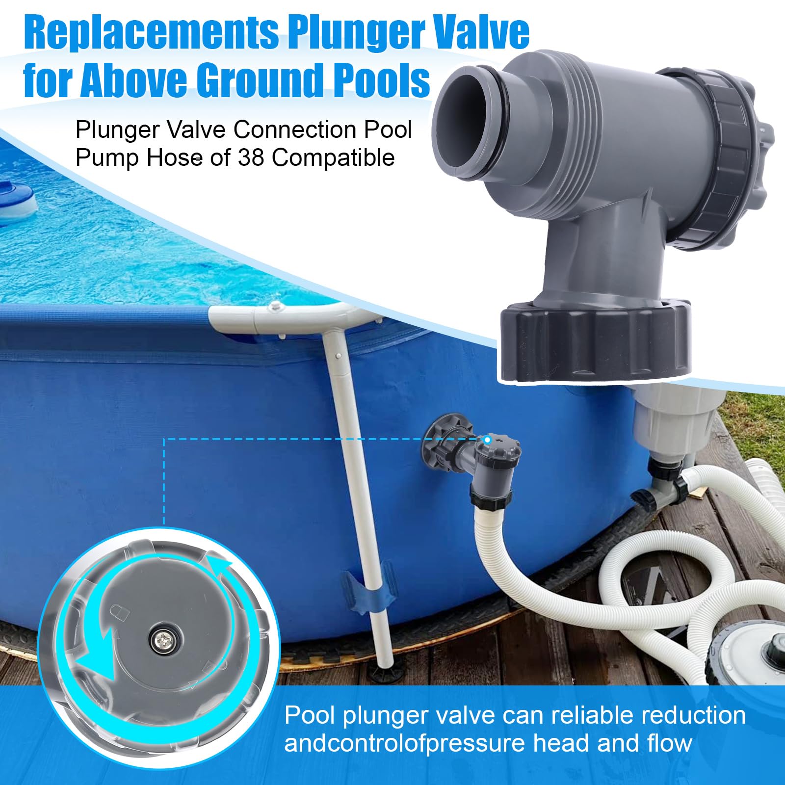 XT replacement plunger valve pool-side inlet view suggests easy access during maintenance.