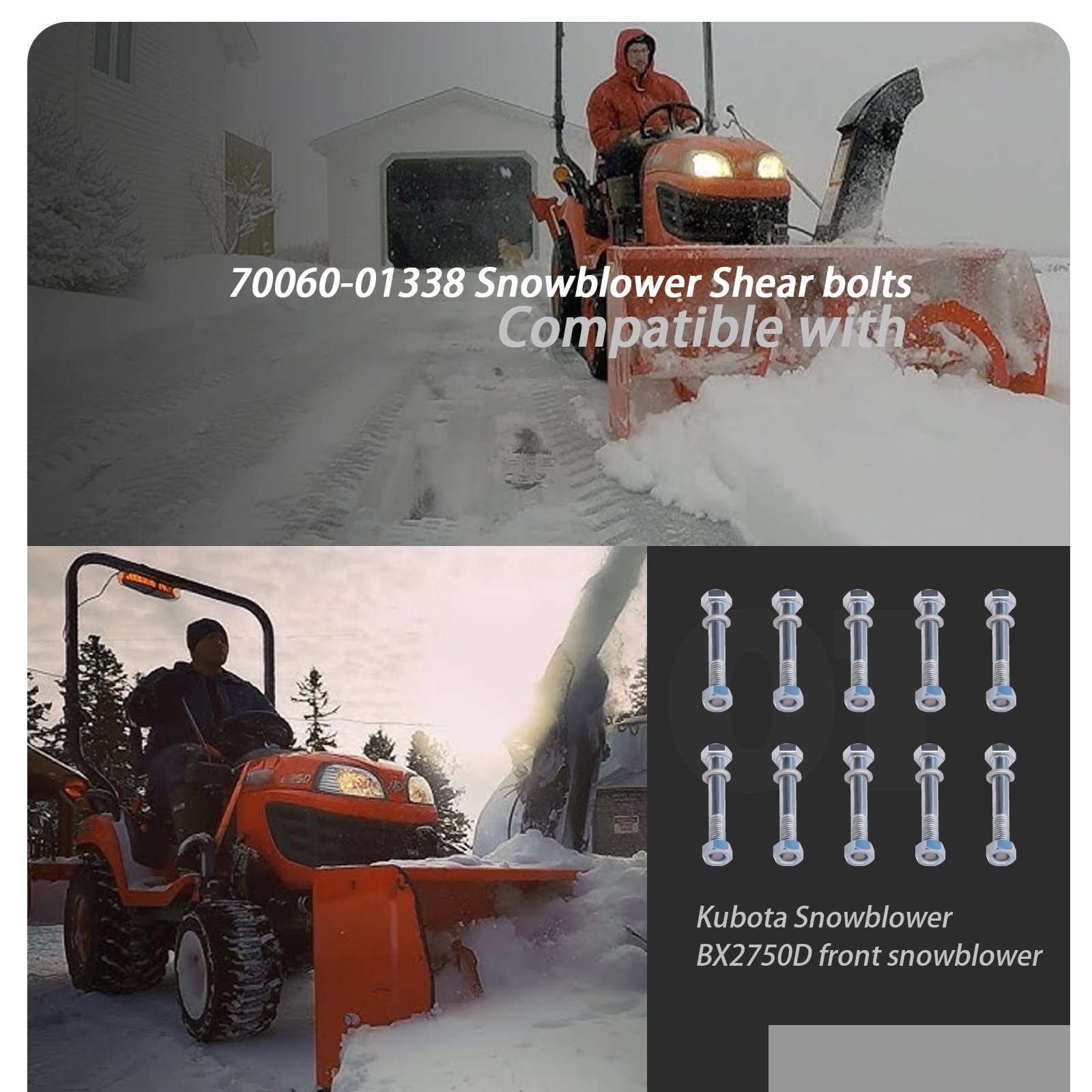 XTPTFABS Kubota front snowblower bolts fit BX2750D models for secure mounting.
