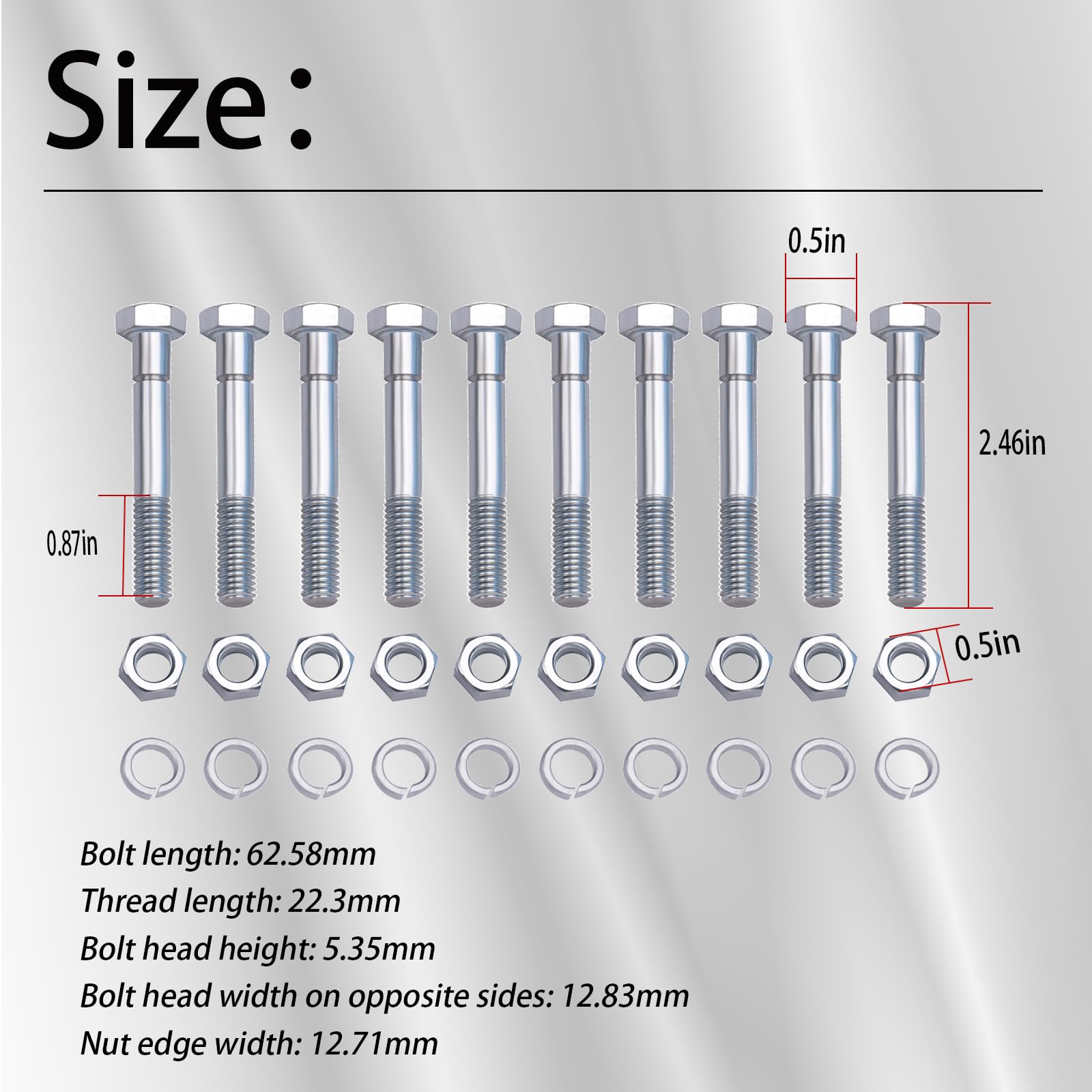 5/16 x 2-1/4 inch shear bolts shown for proper snowblower sizing and fit.