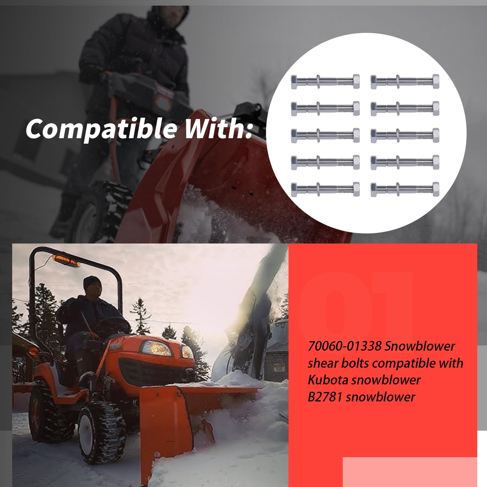XTPTFABS snowblower shear bolt closeup highlights durable threading for a secure fit.