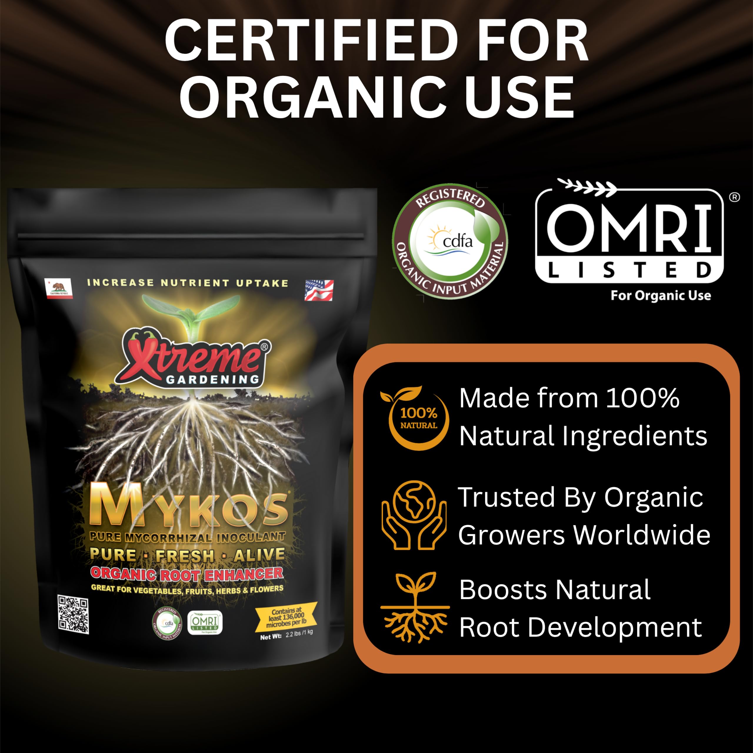Xtreme Gardening Mykos healthy-roots-growth illustrates stronger nutrient uptake in vegetables