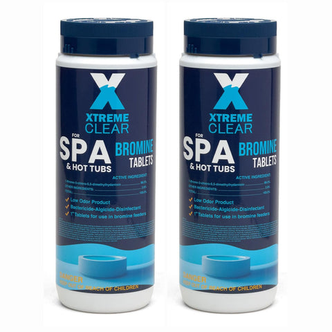 Xtremeclear bromine tablets close-up for spa water sanitization and long-lasting action.