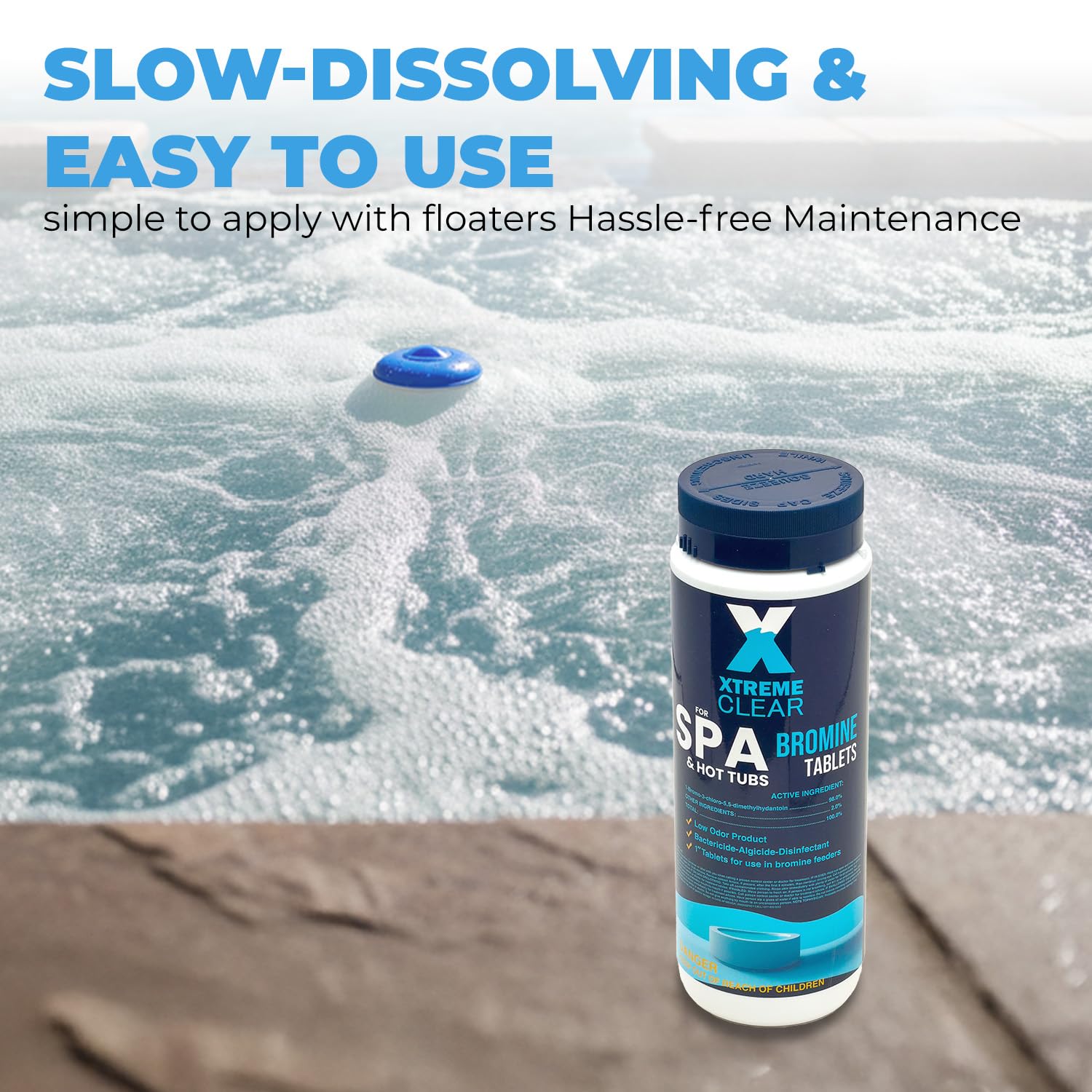 Xtremeclear spa water sample shows clear water and gentle care.
