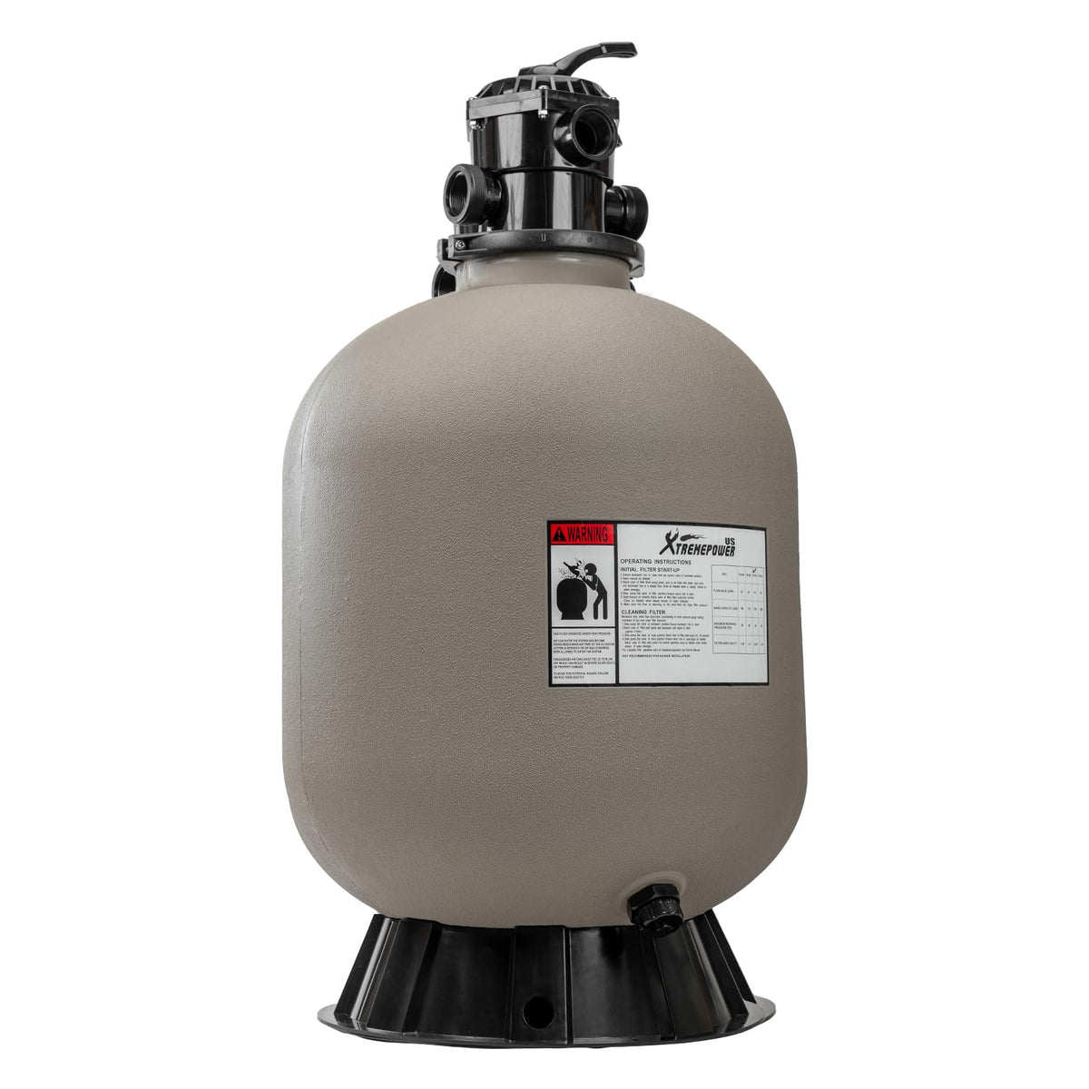 XtremepowerUS 22in sand filter front view with sturdy top-mount design for easy setup.