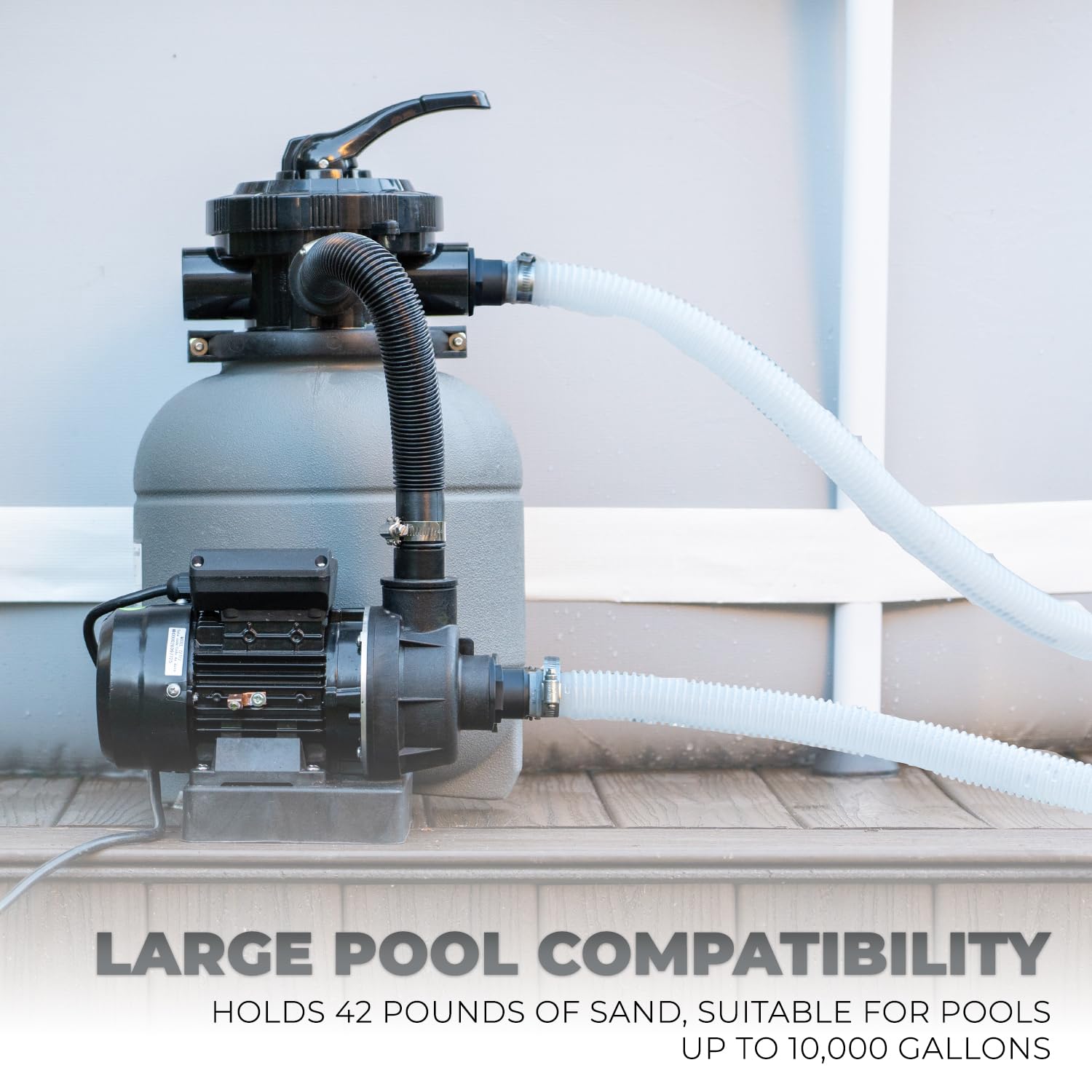 XtremepowerUS 2,400 GPH pump close-up showing strong water flow