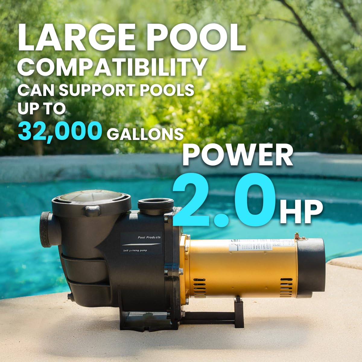 XtremepowerUS 2HP pool pump side view highlighting compact design