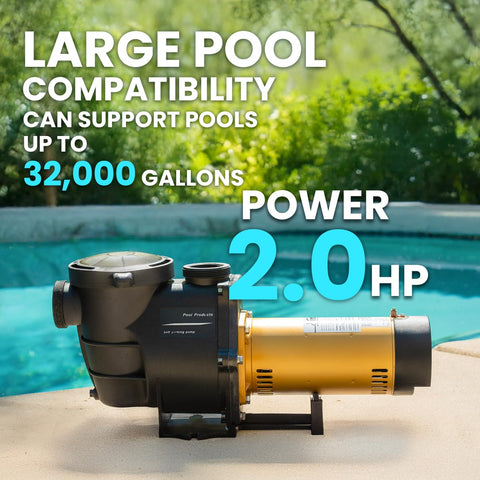 XtremepowerUS 2HP pool pump side view highlighting compact design