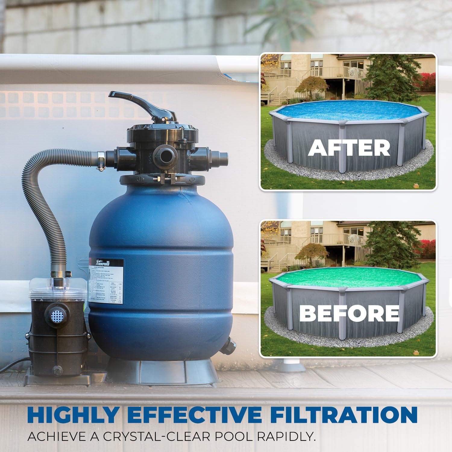 XtremepowerUS above-ground compatibility simplifies setup with common filter hoses.