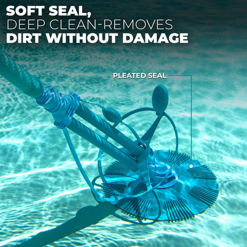 XtremepowerUS blue pool cleaner side view shows versatile pool compatibility