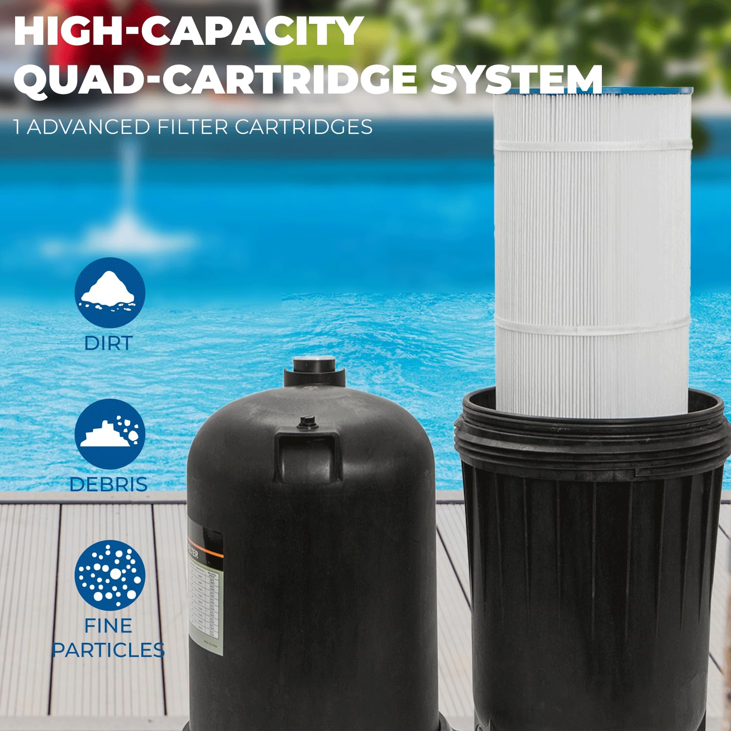 XtremepowerUS cartridge close-up showcasing sturdy filter element for debris capture.