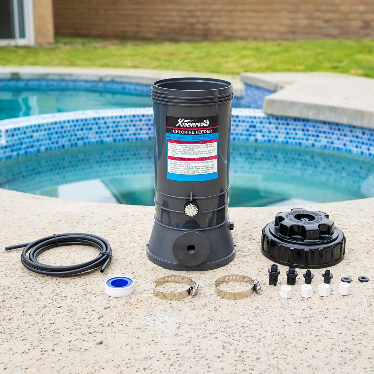 XtremepowerUS chlorinator in-pool system view demonstrates steady dispensing.