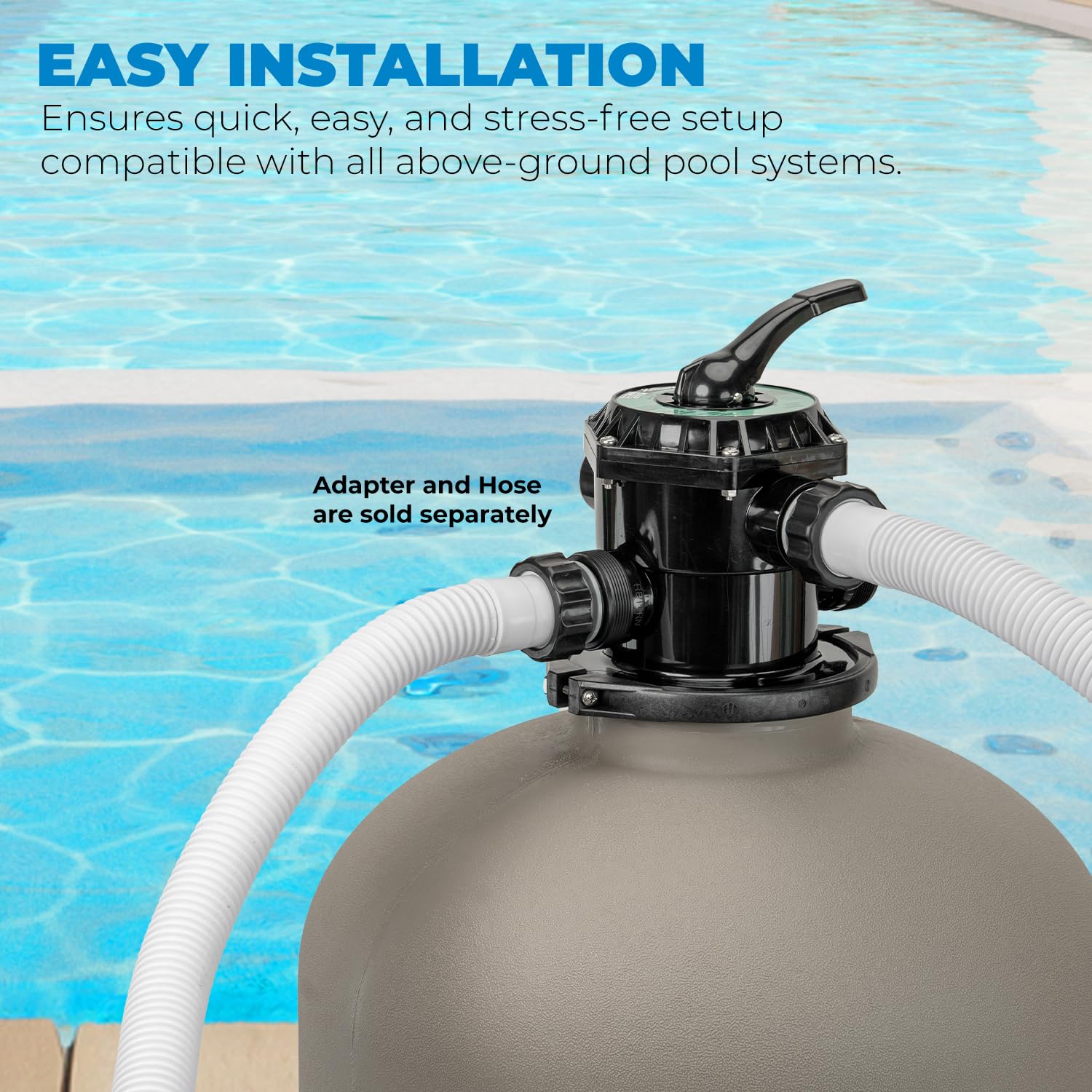 XtremepowerUS filter base and stand shown for stable above-ground pool setup.