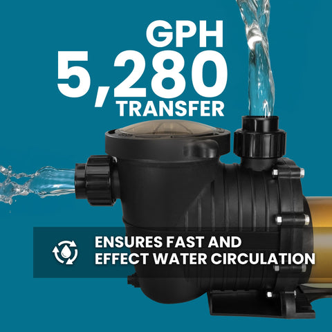 XtremepowerUS pool pump side view highlighting compact profile and easy installation.