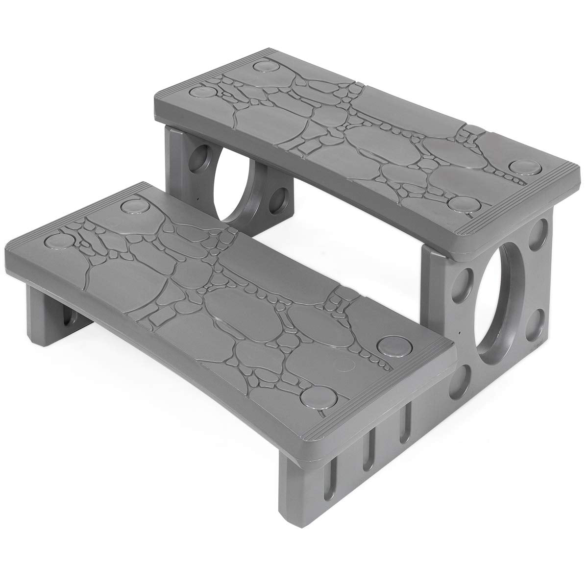 XtremepowerUS premium 2-step spa deck steps front view, sturdy entry