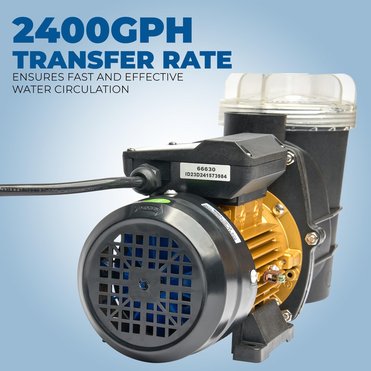 XtremepowerUS 3/4HP pump lid view emphasizes clear lid for quick maintenance.