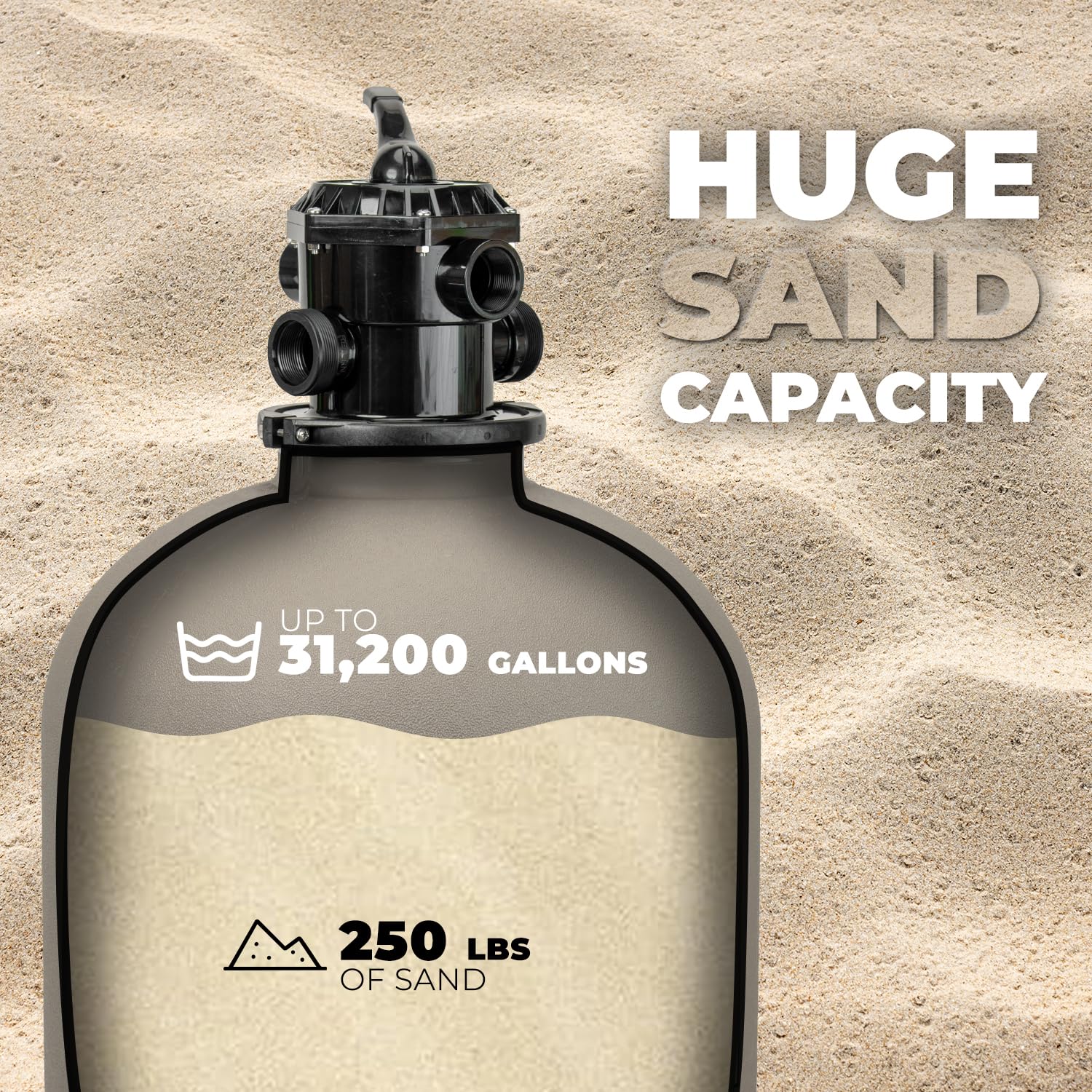 XtremepowerUS sand filter tank close-up emphasizes heavy-duty construction.