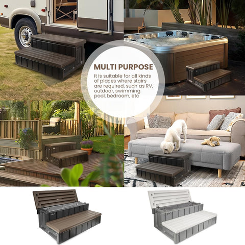 XtremepowerUS spa step with flip storage helps stow hot tub essentials after use.