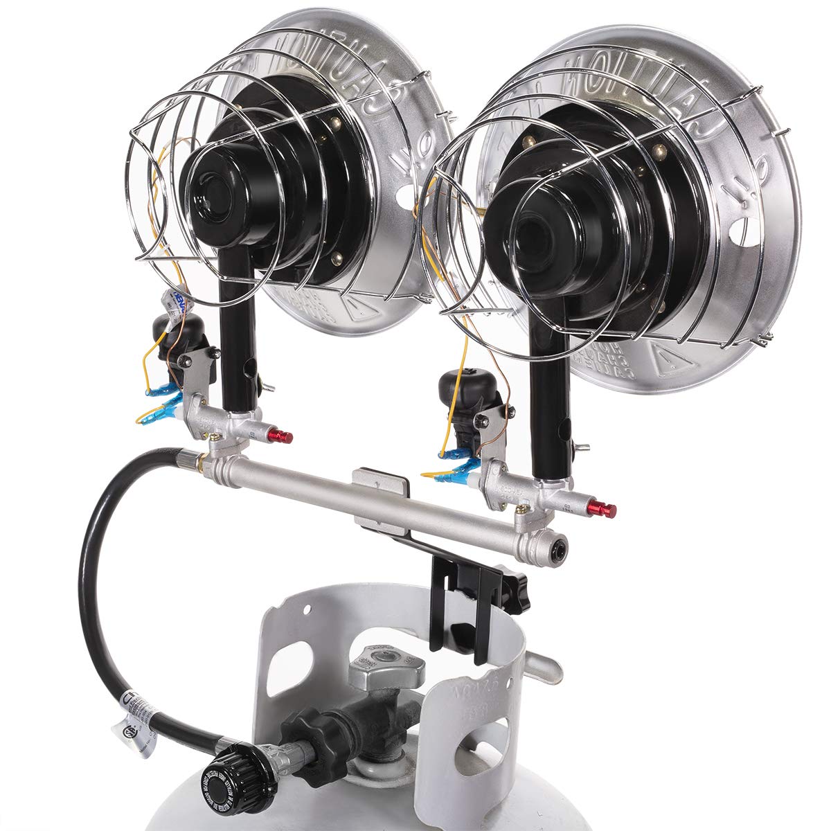 XtremepowerUS tanktop heater in-use front demonstrates outdoor warmth distribution.