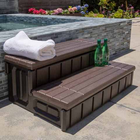XtremepowerUS spa step with storage lid opens for easy access and organization.