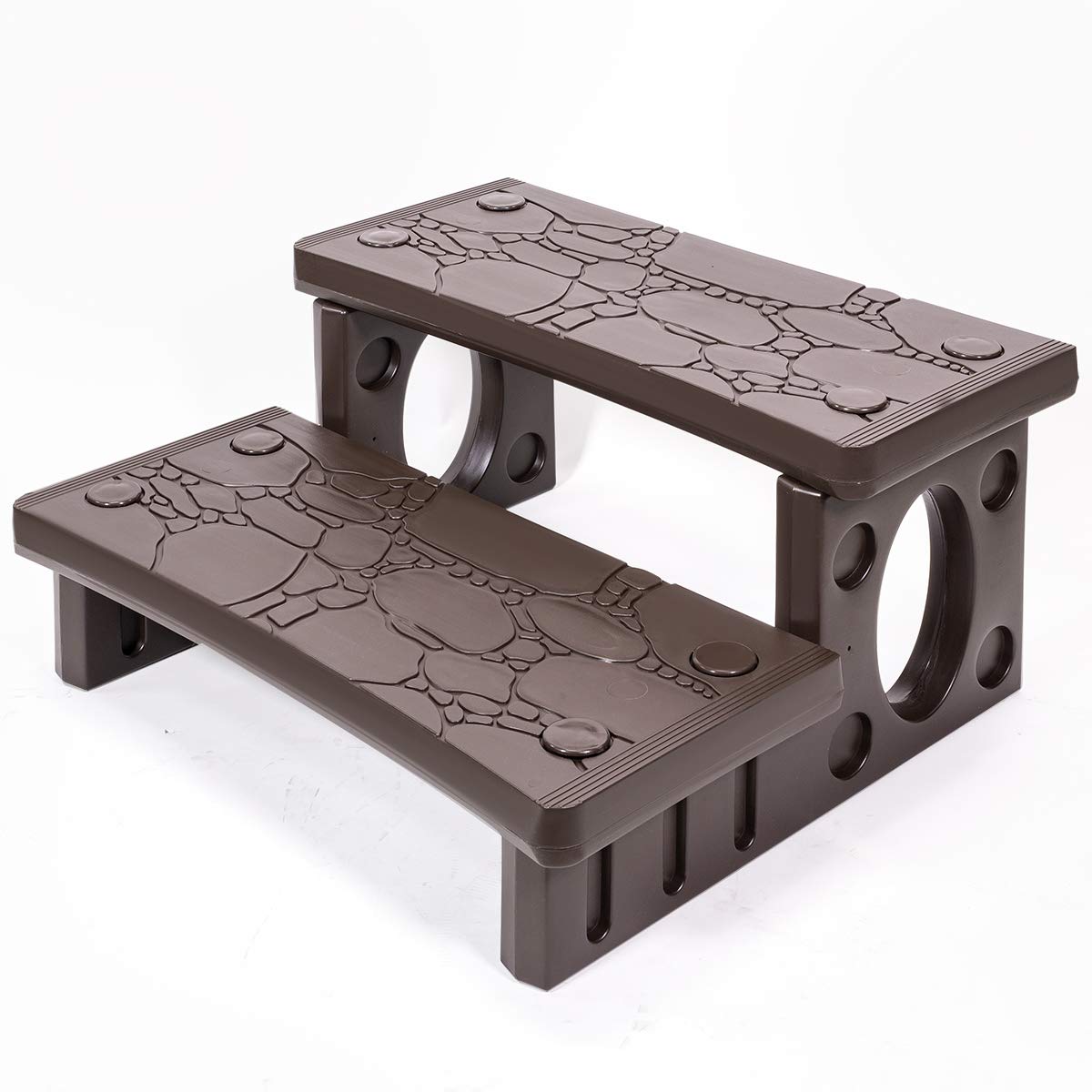 XtremepowerUS universal 2-step spa steps, front view, anti-slip grip for wet surfaces.