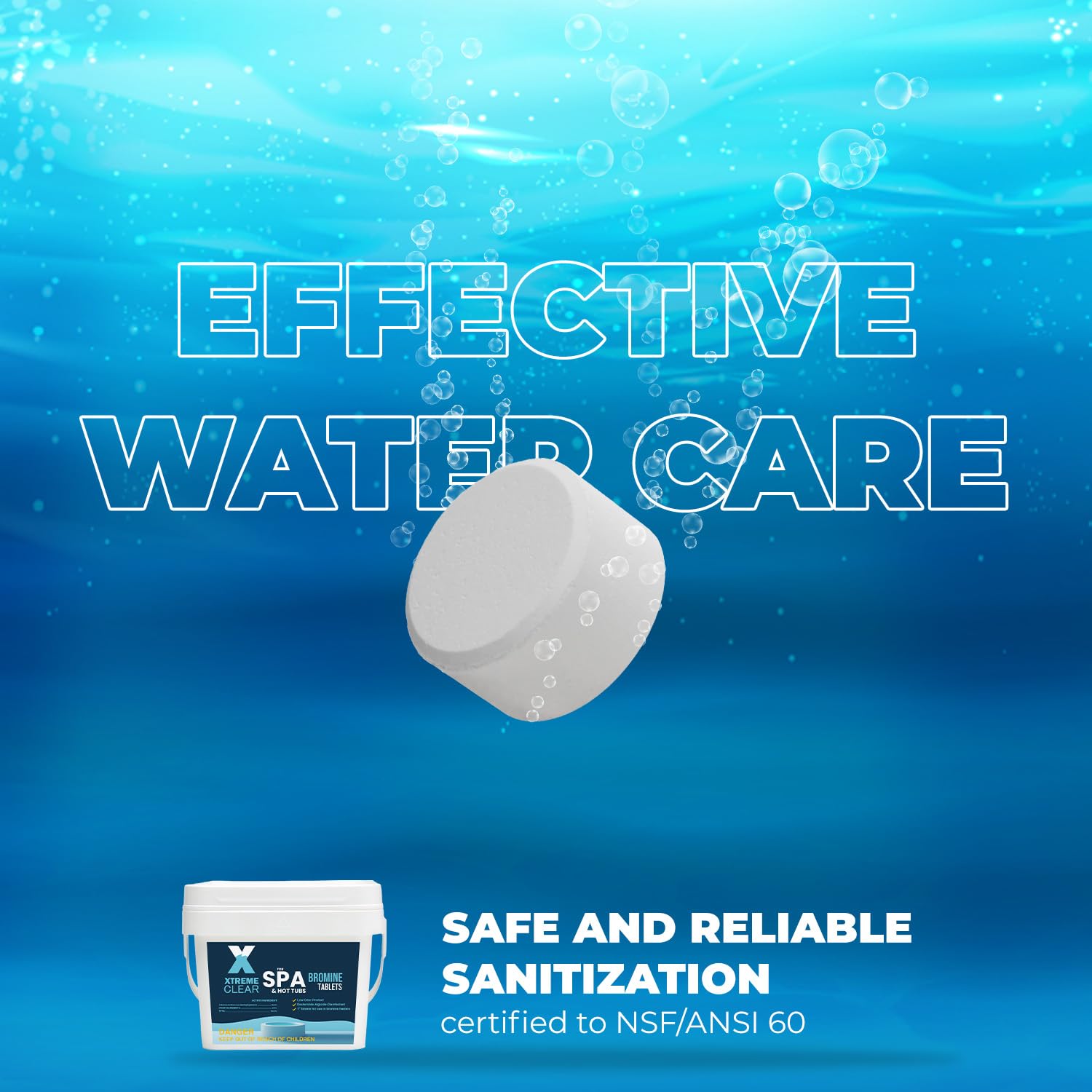 Xtremeclear bromine tablets in hot tub water provide stable, gentle sanitization.