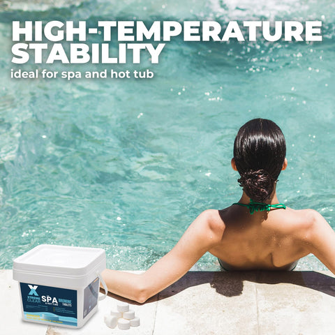 Xtremeclear tablets shown with floater for simple, consistent spa water care.