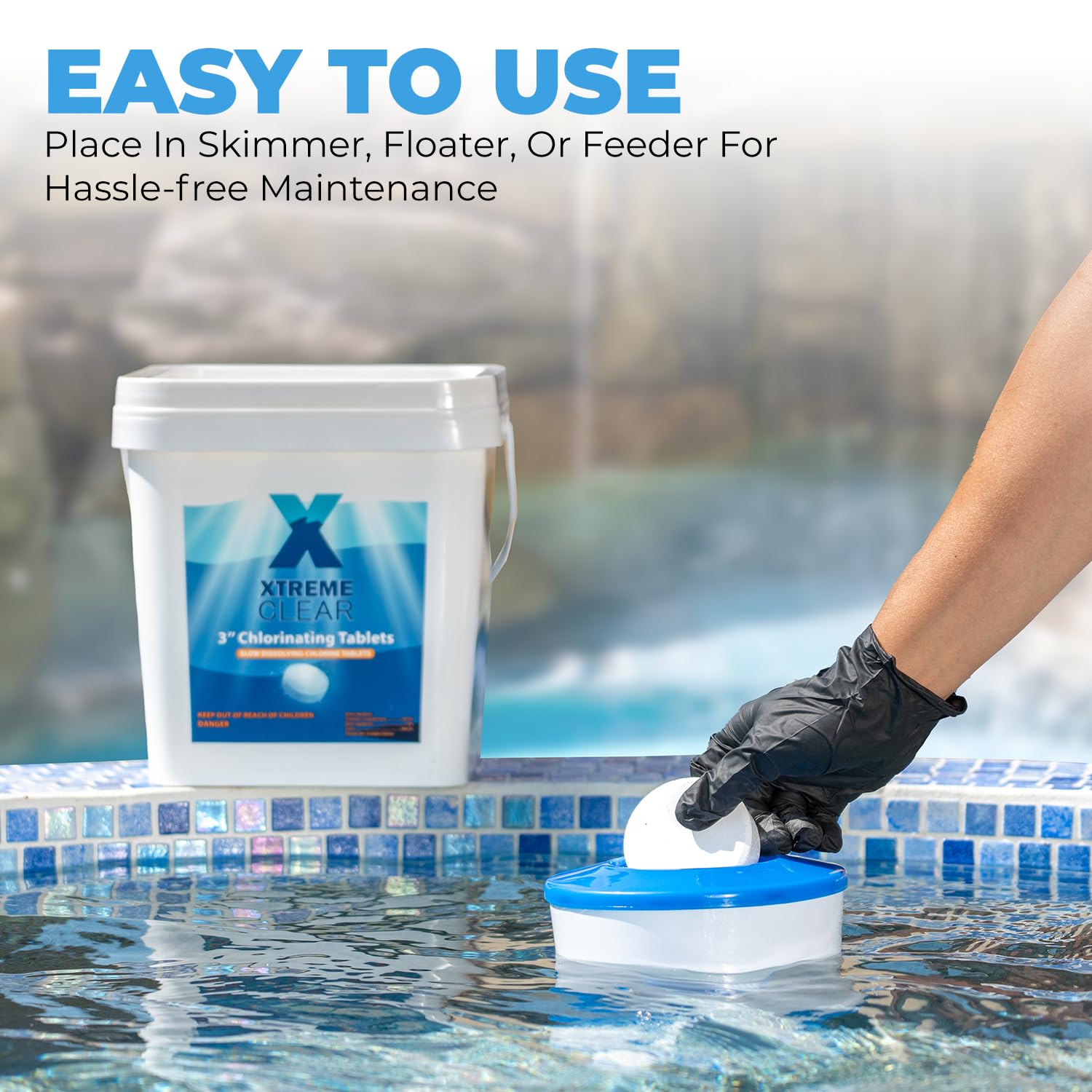 XtremepowerUS Xtremeclear bucket side view of 25 lb supply for ongoing pool maintenance.