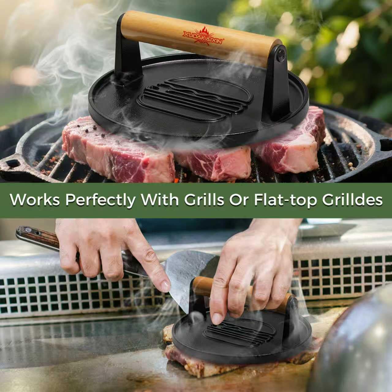 XUDAKAIXIN bacon press with grooved edge seals fat and crisps bacon