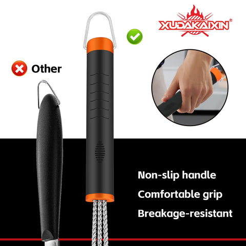XUDAKAIXIN ergonomic handle provides comfortable grip during grilling cleanup.