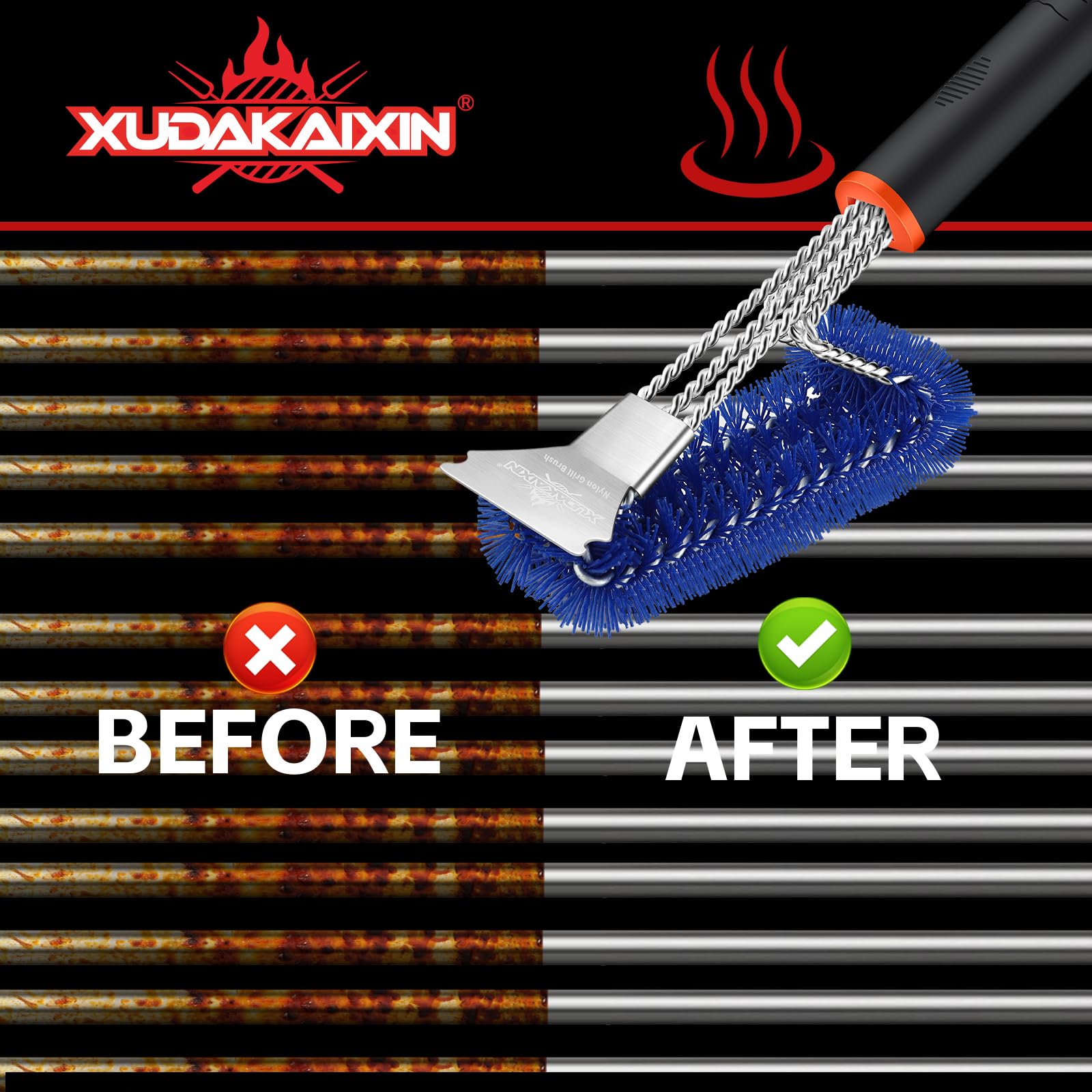 XUDAKAIXIN hanging-ring storage helps keep the grill tool organized.
