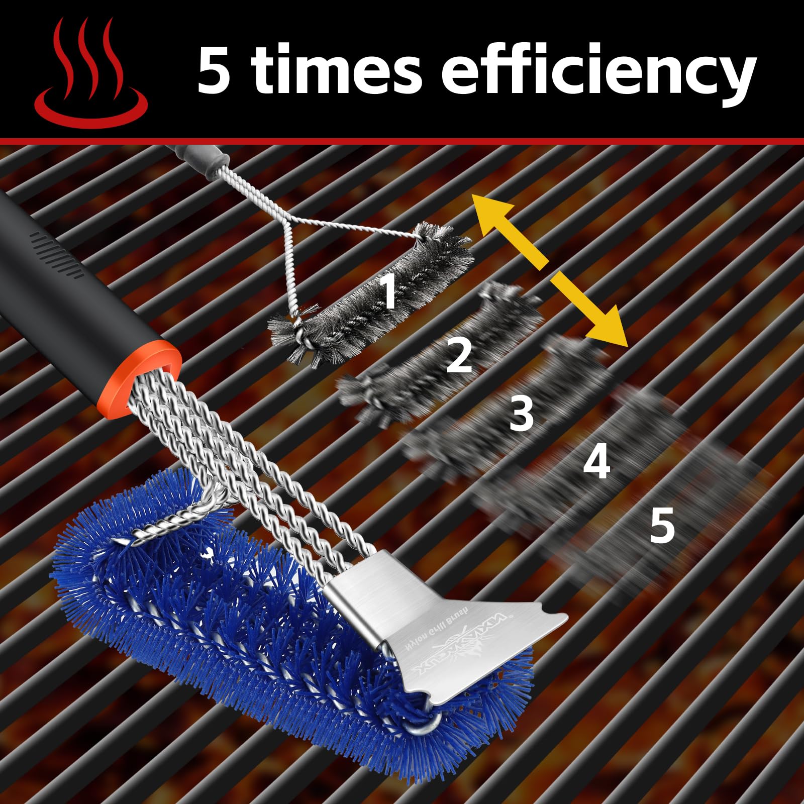 XUDAKAIXIN rust-resistant grill cleaner stands up to high heat for lasting use.