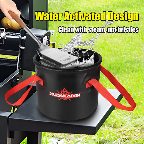 XUDAKAIXIN steam-clean action demonstrates quick, water-activated grill cleaning