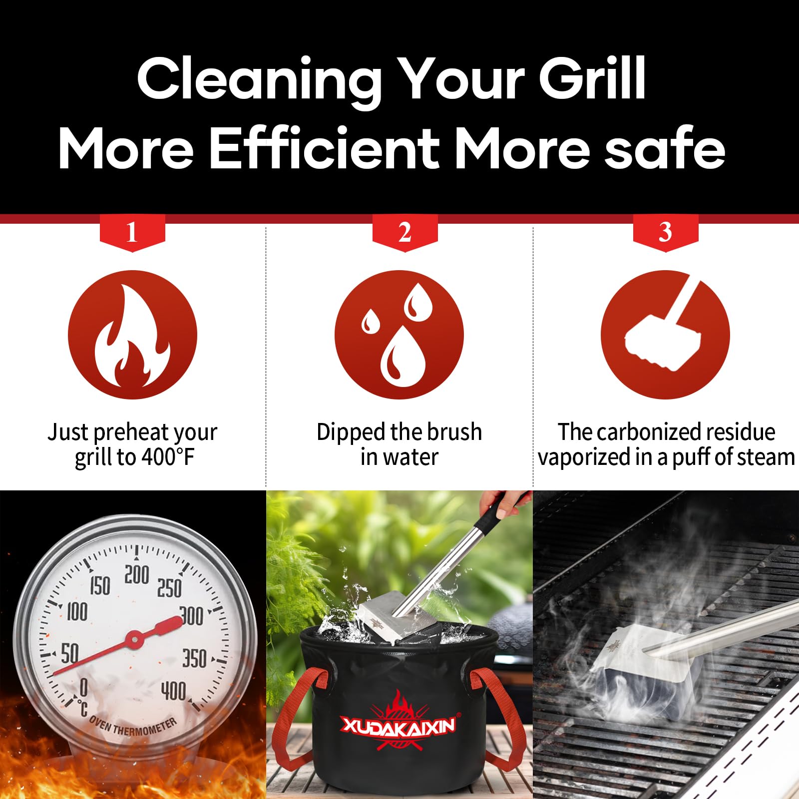 XUDAKAIXIN steam grill brush aramid fiber construction delivers safe cleaning.