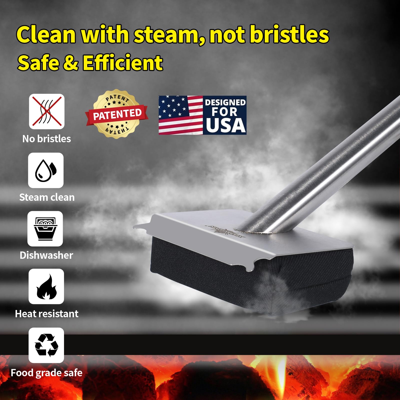 XUDAKAIXIN steam grill brush long handle keeps hands away from heat.