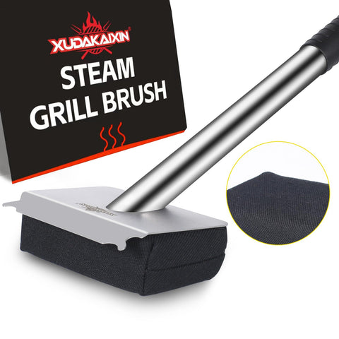 XUDAKAIXIN steam grill brush shows steam action for safe residue removal.