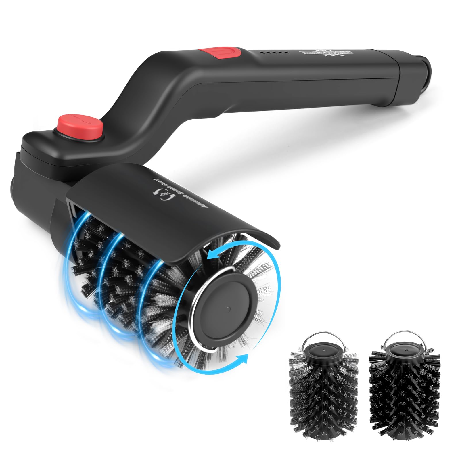 XUDAKAIXIN electric rotary grill brush showing 180° adjustable head for thorough cleaning