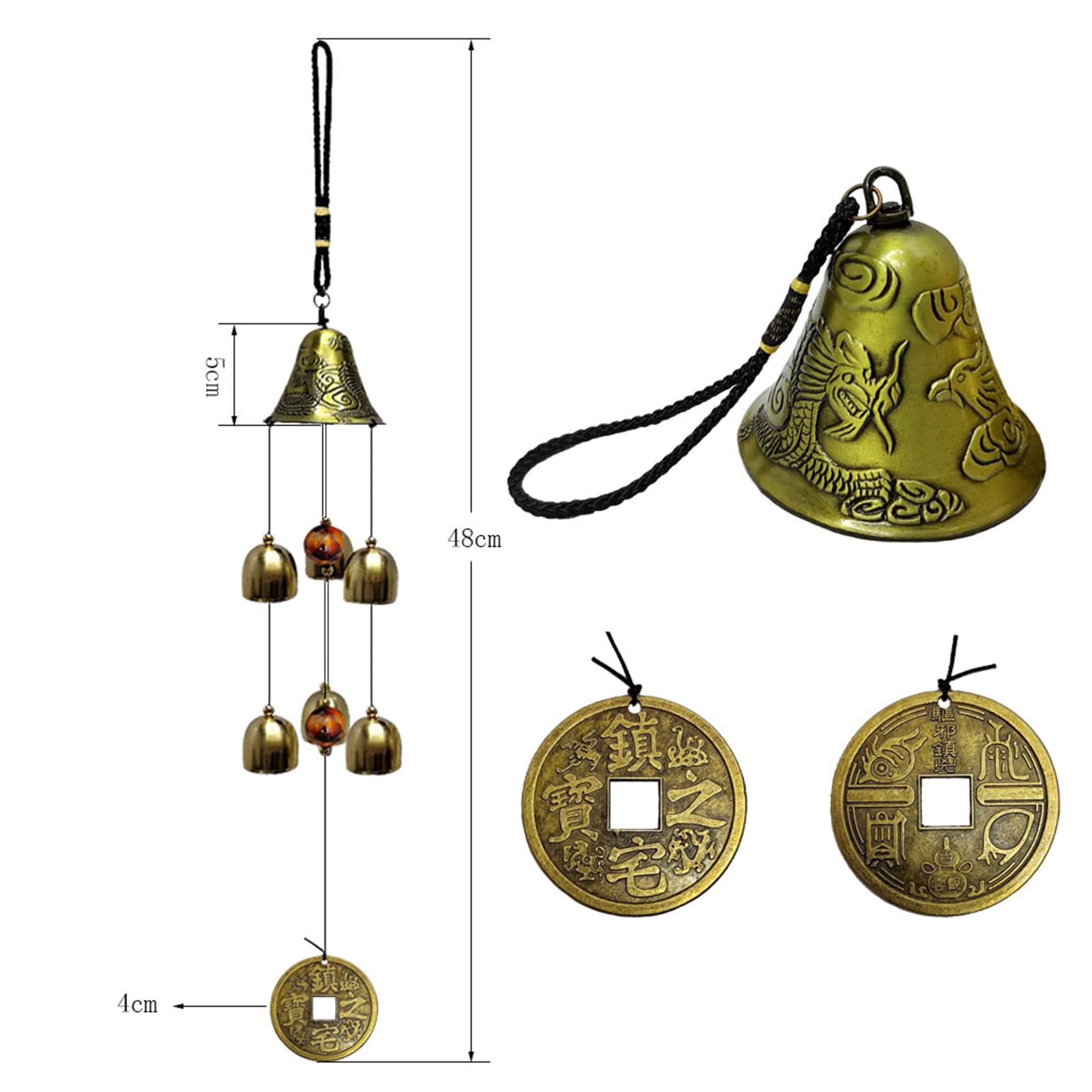 XUJIQI copper alloy wind chime highlights elegant decor and tranquil outdoor sounds.
